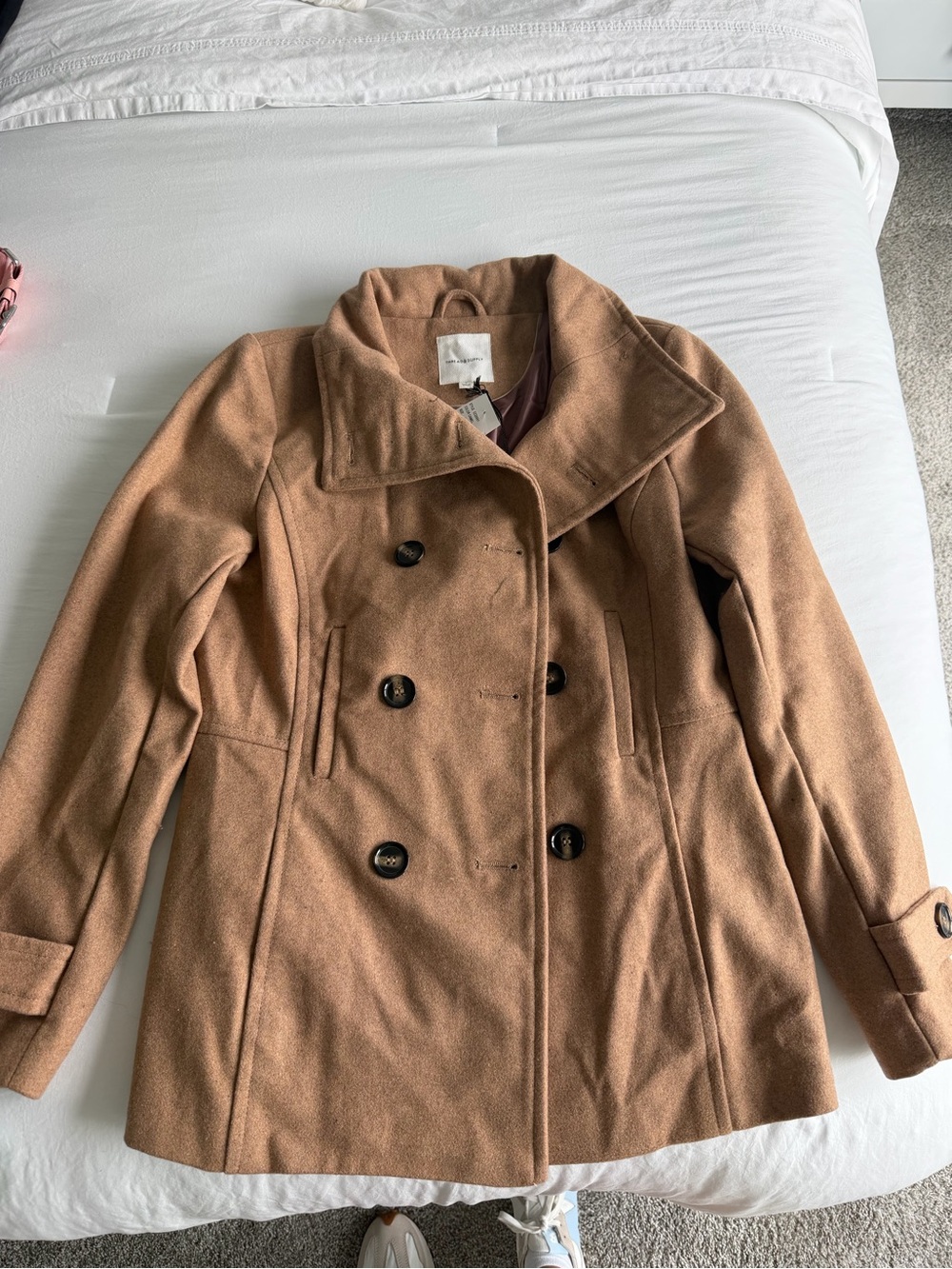 Thread & Supply Camel Brown Double-Breasted Peacoat